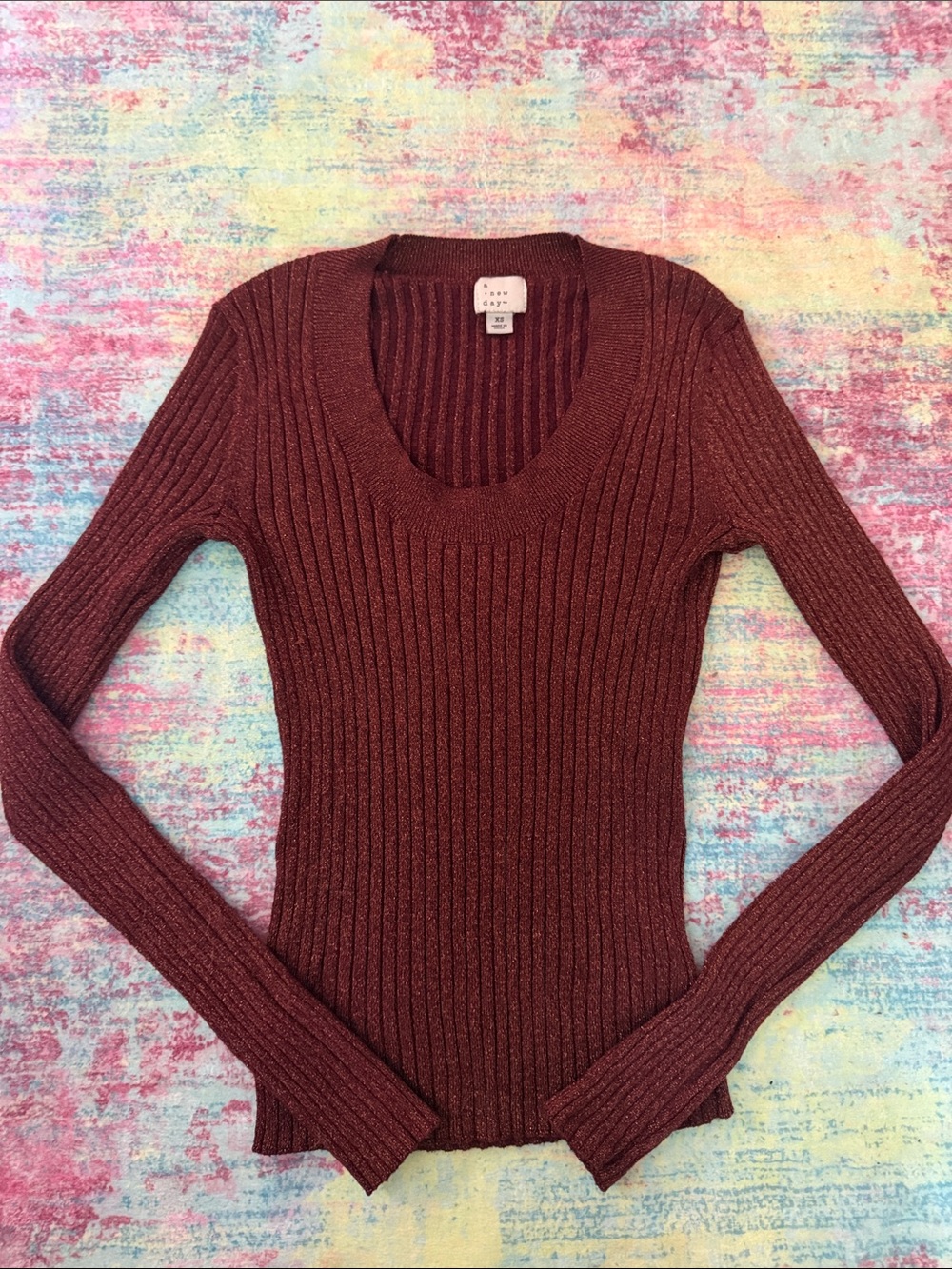 a new day Ribbed Scoop Neck Sweater - Maroon